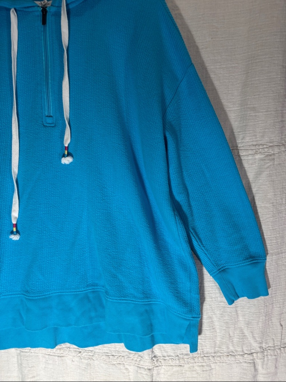 Maurices Turquoise Blue Waffle-Knit Hoodie Cotton Blend - Picture 5 of 10